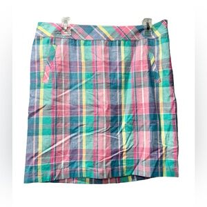 Talbots Plaid Mini Skirt Linen Cotton Blend Preppy Size 10 Lined Classic